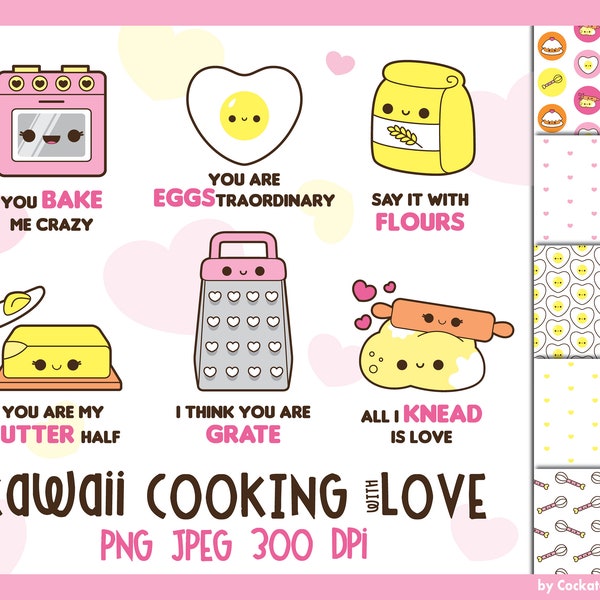 Valentines Day clipart, kawaii cooking clipart, funny love clipart, kitchen clipart, kawaii food clipart, baking clipart, Valentine clipart