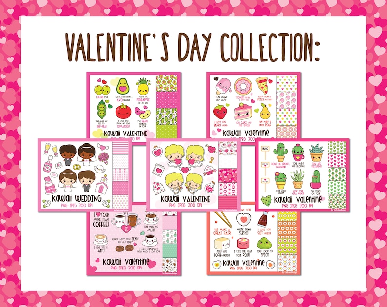 Valentine clipart, kawaii Valentine clipart, Valentine digital papers, vegetarian clip art, kawaii avocado clipart, beans, love clipart, image 5