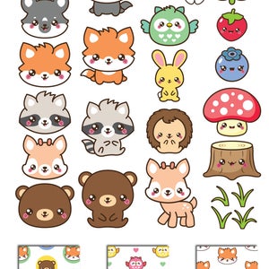 May include: A set of 20 cute cartoon animal and nature illustrations, including a fox, wolf, owl, bear, deer, raccoon, bunny, bee, mushroom, and tree. The illustrations are in a variety of colors and are perfect for adding a touch of whimsy to any project. You will receive: 20 individual illustrations and 5 seamless patterns.