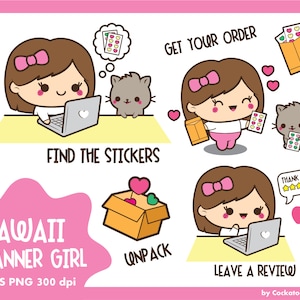 Clipart fille kawaii, heureux courrier clipart, clipart fille mignonne, clipart fille planificateur, clipart livraison, clipart chat, usage Commercial