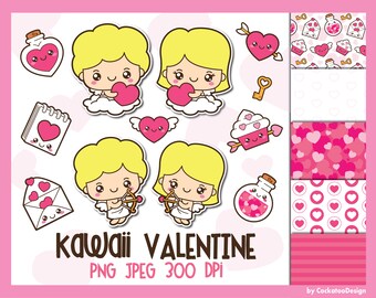 Valentine clipart, Valentine clip art, Cupid clipart, kawaii Cupid clip art, kawaii angel clipart, Valentine digital papers, love