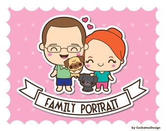 Custom family portrait,  digital family portrait, kawaii family portrait, custom family illustration, cute family portrait, family gift idea