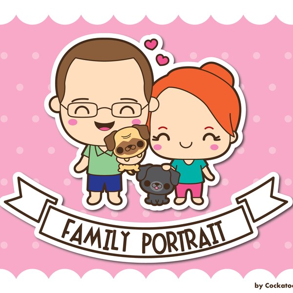 Custom family portrait,  digital family portrait, kawaii family portrait, custom family illustration, cute family portrait, family gift idea