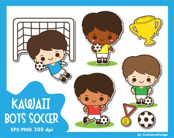 Soccer clip art, football clipart, kawaii soccer clipart, kids football clipart, sport clipart, boys sport clipart, Commercial Use