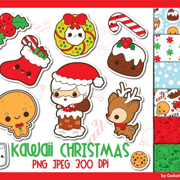 Christmas reindeer clipart, Christmas candy clipart, Christmas clipart, Christmas tree clipart, kawaii Christmas, Christmas digital papers