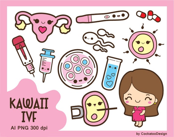 Kawaii IVF clipart, pregnancy clipart, conceiving clipart, petri dish clipart, ovaries clipart, ovulation clipart, sperm clipart, embryo Il_570xn