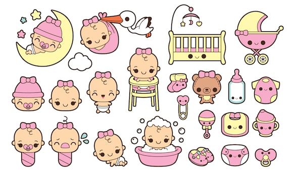 Kawaii Baby Clipart Baby Girl Clipart Cute Baby Girl Etsy