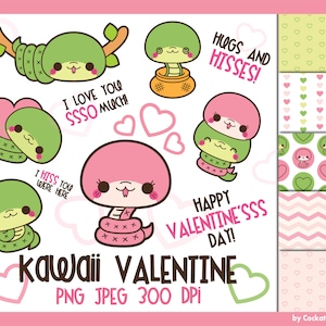 Clip art de dia dos namorados, clipart de cobra de dia dos namorados, clipart de dia dos namorados, clipart de cobra kawaii, papéis digitais de dia dos namorados, clipart de cobra fofa