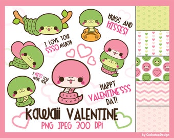 Valentine clip art, Valentine snake clipart, Valentine clipart, kawaii snake clipart, Valentine digital papers, cute snake clipart