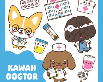 Kawaii hospital clipart, kawaii doctor clipart, medical clipart, healthcare clip art, kawaii dog clipart, urine test clipart, stool test