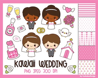 Kawaii wedding clipart, Valentine clip art, wedding clip art, bride clipart, love clip art, church wedding clipart, Commercial use