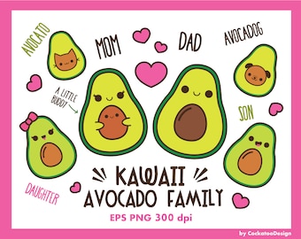 Avocado clipart, kawaii avocado clip art, cute avocado clip art, family clipart, vegeterian clipart, kawaii vegetables clipart, kids clipart