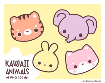 Cute animals clipart, kawaii animals clipart, cute fox clipart, kawaii tiger clipart, cute bunny clipart, elephant clipart, woodland clipart