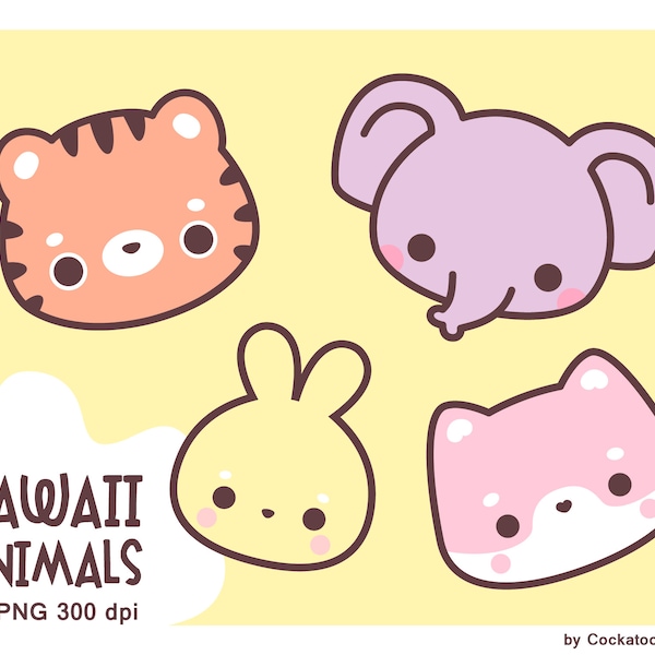 Cute animals clipart, kawaii animals clipart, cute fox clipart, kawaii tiger clipart, cute bunny clipart, elephant clipart, woodland clipart