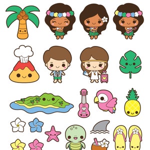 Kawaii Hawaii clipart, Hawaiian party clipart, hula dancer clip art, kawaii surfing clipart, vacation clip art, kawaii clip art image 2