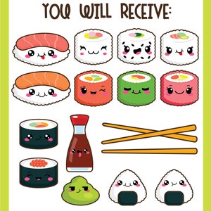 Kawaii clip art, kawaii sushi clip art, kawaii sushi clipart, cute sushi clip art, sushi clip art, sushi clipart, kawaii clipart image 2