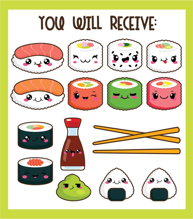 Kawaii clip art, kawaii sushi clip art, kawaii sushi clipart, cute sushi clip art, sushi clip art, sushi clipart, kawaii clipart image 2