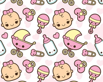 Kawaii baby clipart, baby girl clipart, cute baby girl clipart, kawaii baby clip art, sleeping baby clipart, baby digital papers, newborn