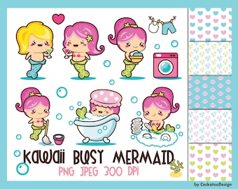 Mermaid clipart, kawaii mermaid clipart, mermaid clip art, cute mermaid clipart, clipart mermaid, kawaii mermaid art, digital paper
