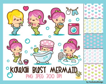 Mermaid clipart, kawaii mermaid clipart, mermaid clip art, cute mermaid clipart, clipart mermaid, kawaii mermaid art, digital paper