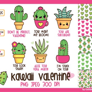 Cactus clipart, kawaii cactus clipart, valentine cactus clipart, kawaii clipart, kawaii cactus clipart, valentine digital paper