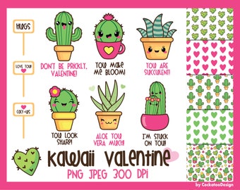 Cactus clipart, kawaii cactus clipart, valentine cactus clipart, kawaii clipart, kawaii cactus clipart, valentine digital paper