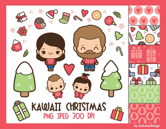 Christmas family clipart, winter family clipart, cute christmas clipart, kawaii christmas clipart, christmas mom, Christmas digital papers Il_570xn