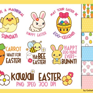 Easter clipart, kawaii clipart, easter digital paper, easter bunny clipart, easter egg clipart, funny clipart, Commercial Use