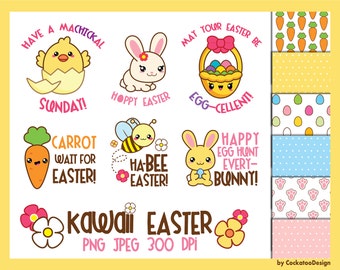 Easter clipart, kawaii clipart, easter digital paper, easter bunny clipart, easter egg clipart, funny clipart, Commercial Use