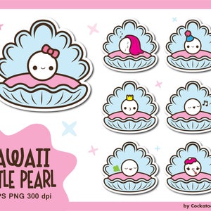 Kawaii clip art, pearl clipart, clam shell clipart, pearl clip art, princess clipart, seashell clipart, oyster clipart