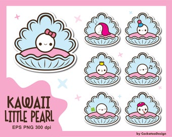 Kawaii clip art, pearl clipart, clam shell clipart, pearl clip art, princess clipart, seashell clipart, oyster clipart