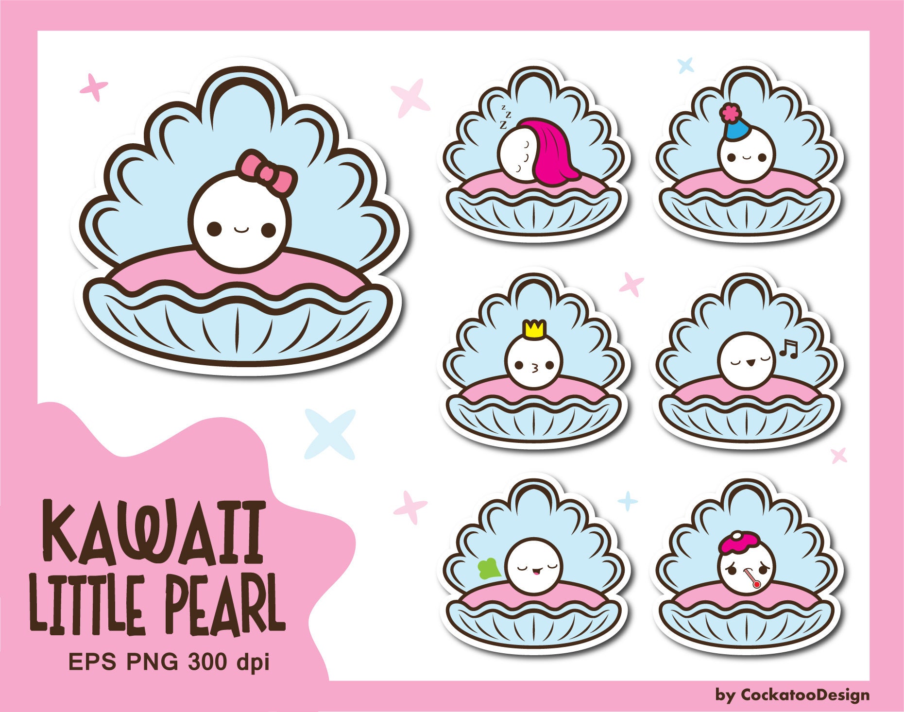 Kawaii Clip Art Pearl Clipart Clam Shell Clipart Pearl Clip - Etsy Israel