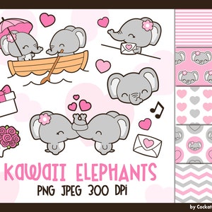 Clipart elefante, clipart di San Valentino, amore elefanti clipart, clipart data, clipart elefante kawaii, clipart barca, elefante carino