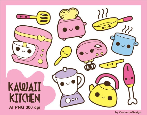 Kawaii Kitchen Clipart, Kawaii Cooking Clip Art, Cute Kitchen Clipart,  Kawaii Baking Clipart, Cooking Tools, Kitchen Accessories, Cute Mixer  (Download Now) 