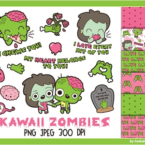 Zombie clipart, kawaii zombie clipart, cute zombie clipart, kawaii Halloween clipart, kawaii Halloween clip art, kawaii Valentine clipart