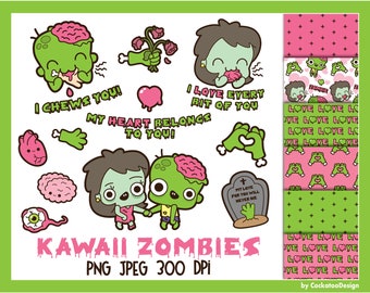 Zombie clipart, kawaii zombie clipart, cute zombie clipart, kawaii Halloween clipart, kawaii Halloween clip art, kawaii Valentine clipart