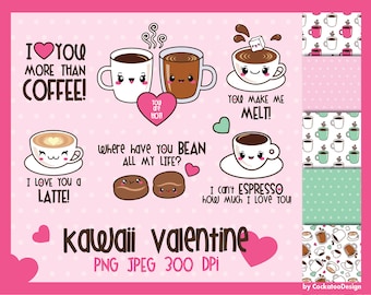 Valentine clip art, kawaii clip art, kawaii clipart, kawaii coffee clip art, kawaii love clipart, cute clip art, Commercial Use