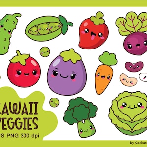 Kawaii Gemüse Clipart, Kawaii Gemüse Clipart, gesunde Ernährung Clipart, süße Gemüse Clipart, Bohnen, vegetarisch, kommerzielle Nutzung