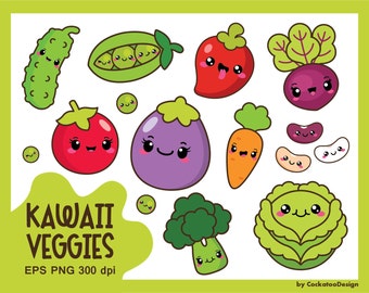 Kawaii vegetables clipart, kawaii veggies clipart, healthy food clipart, cute vegetables clipart, beans, vegetarian, Commercial Use