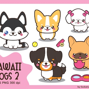 Kawaii Hund Clipart, niedlichen Hund Clipart, Hunderassen Clipart, Kawaii Welpen Clipart, Corgis Clipart, Frenchie Clipart, husky clipart
