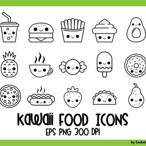 Food icons, kawaii digital stamps, kawaii food icons, cute food icons, kawaii food clipart, food digital stamps, kawaii food clipart