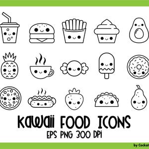 Food icons, kawaii digital stamps, kawaii food icons, cute food icons, kawaii food clipart, food digital stamps, kawaii food clipart