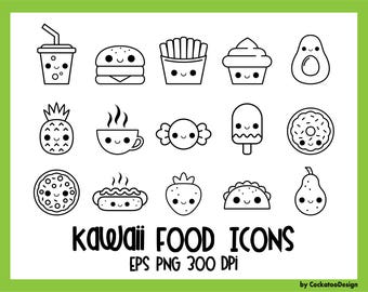Food icons, kawaii digital stamps, kawaii food icons, cute food icons, kawaii food clipart, food digital stamps, kawaii food clipart