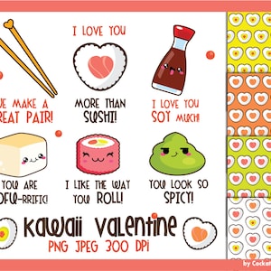 Kawaii clipart, sushi clipart, kawaii valentine clipart, sushi clip art, valentine digital paper, kawaii clip art, Commercial Use