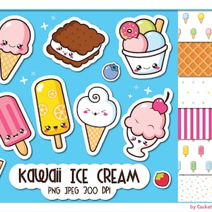 Eis-Clipart, Eis-Clip-Art, Kawaii Clipart, Kawaii-Eis-Clip-Art, Kawaii-Clip-Art, Eis am Stiel Clipart, kommerzielle Nutzung