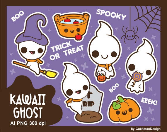 Kawaii Geist Clipart Susse Geist Clipart Kawaii Halloween Etsy