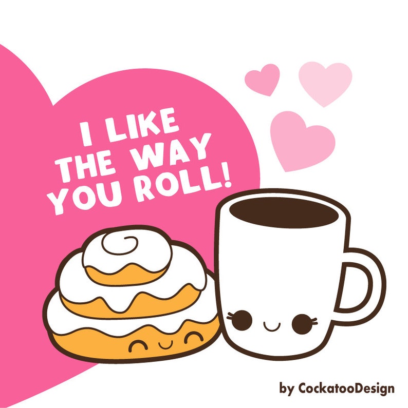 Valentine clipart, kawaii food clipart, kawaii valentines day clipart, kawaii coffee clipart, kawaii cinnamon roll clipart, sushi clipart image 4