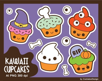 Halloween clipart, kawaii halloween clipart, halloween cupcake clipart, kawaii cupcake clipart, cute cupcake clipart, halloween cupcake