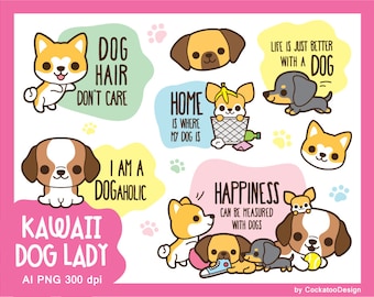 Kawaii dog clipart, cute dog clip art, kawaii puppy clipart, kawaii dachshund clipart, kawaii chihuahua clip art, wiener clipart