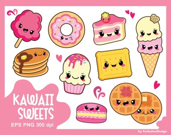 Kawaii clipart, kawaii sweets clipart, kawaii food clipart, cake clipart, donut clipart, macaron clipart, cookie,Commercial use